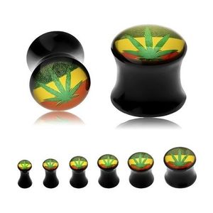 Černý sedlový plug do ucha, zelená marihuana s rasta barvami na pozadí - Tloušťka : 10 mm obraz