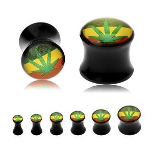 Černý sedlový plug do ucha, zelená marihuana s rasta barvami na pozadí - Tloušťka : 4 mm obraz