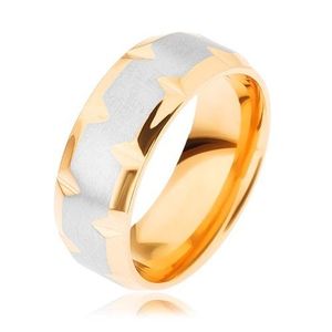 Prsten z chirurgické oceli, dvoubarevný - zlatý a stříbrný odstín, zářezy - Velikost: 61 obraz