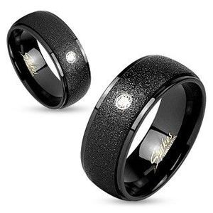 Prsten v černém odstínu, ocel 316L, třpytivý povrch, čirý zirkonek, 8 mm - Velikost: 59 obraz