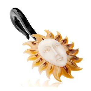 Plug do ucha z organického materiálu, černý háček, slunce s bílou tváří - Tloušťka : 10 mm obraz