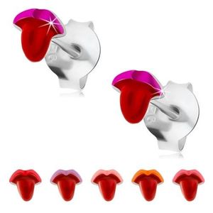 Stříbrné náušnice 925, glazovaná ústa s vyplazeným jazykem, puzetky - Barva: Růžová obraz
