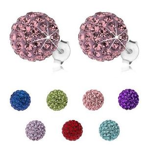 Stříbrné náušnice 925, třpytivé kuličky s krystaly Preciosa, 10 mm - Barva: Růžová obraz