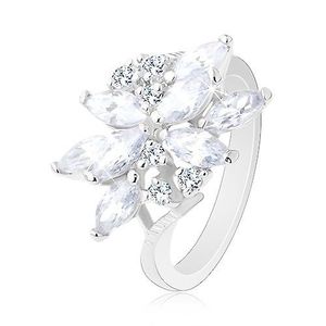 Třpytivý prsten ve stříbrném odstínu, květ - zirkonová zrníčka různé barvy - Velikost: 49, Barva: Růžová obraz