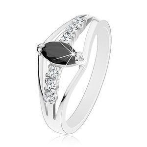 Třpytivý prsten ve stříbrném odstínu, čiré zirkonové linie, barevné zrnko - Velikost: 49, Barva: Světle fialová obraz