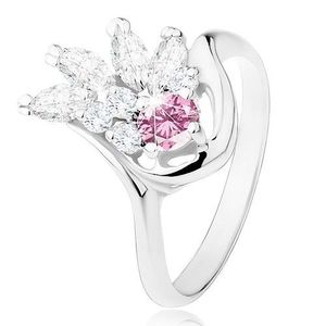 Prsten ve stříbrném odstínu, čirý zirkonový vějíř, růžový zirkon - Velikost: 49 obraz