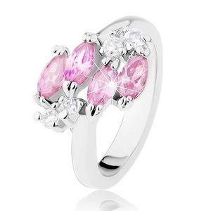 Lesklý prsten ve stříbrné barvě, růžová zirkonová zrnka, čiré zirkonky - Velikost: 50 obraz
