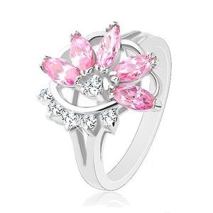 Prsten s lesklými rozdělenými rameny, růžovo-čirý poloviční květ - Velikost: 50 obraz