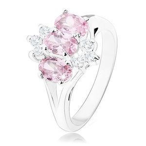 Lesklý prsten ve stříbrném odstínu, růžové zirkonové ovály, čiré zirkonky - Velikost: 51 obraz