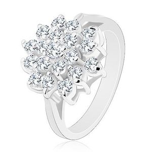 Lesklý prsten ve stříbrné barvě, velký květ z kulatých čirých zirkonků - Velikost: 50 obraz