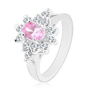 Prsten ve stříbrné barvě, broušený ovál v růžovém odstínu s čirým lemem - Velikost: 48 obraz