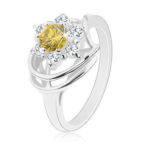 Lesklý prsten ve stříbrném odstínu, kulatý žlutozelený zirkon, čiré zirkony - Velikost: 50 obraz