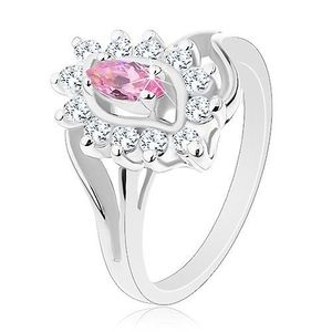 Lesklý prsten ve stříbrné barvě, růžové zirkonové zrnko, kulaté zirkonky - Velikost: 49 obraz