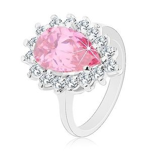 Třpytivý prsten s úzkými rameny, růžová zirkonová slza, kulaté zirkonky - Velikost: 49 obraz