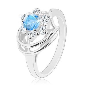 Třpytivý prsten, modro-čirý zirkonový kvítek, lesklé oblouky - Velikost: 49 obraz