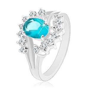 Lesklý prsten s rozvětvenými rameny, světle modrý zirkonový ovál, čiré oblouky - Velikost: 50 obraz