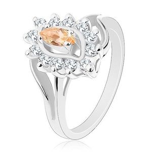 Třpytivý prsten ve stříbrném odstínu, světle oranžové zrnko, čiré zirkonky - Velikost: 56 obraz
