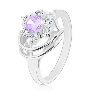 Lesklý prsten ve stříbrném odstínu, světle fialovo-čirý zirkonový květ, obloučky - Velikost: 48 obraz