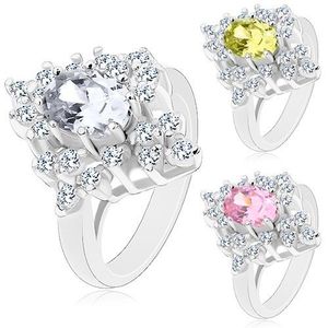Prsten ve stříbrném odstínu, blýskavé zirkony s broušeným povrchem - Velikost: 57, Barva: Růžová obraz