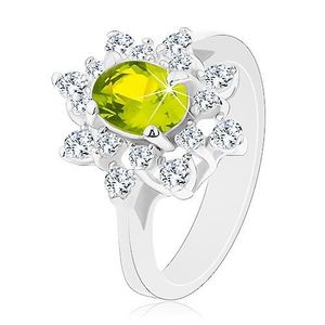 Prsten se stříbrným odstínem, blýskavý zeleno-čirý květ - Velikost: 49 obraz