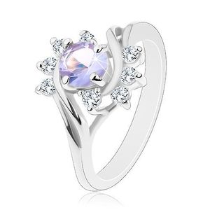 Blýskavý prsten ve stříbrném odstínu, světle fialový kulatý zirkon, obloučky - Velikost: 50 obraz