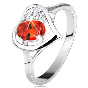 Prsten ve stříbrné barvě, kontura srdce s oranžovým oválem a čirými zirkony - Velikost: 50 obraz