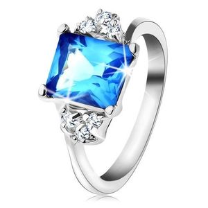 Prsten s lesklými rameny a obdélníkovým zirkonem světle modré barvy - Velikost: 60 obraz