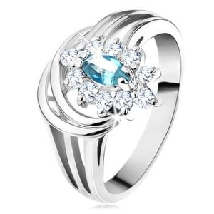 Lesklý prsten s rozvětvenými rameny, světle modré zirkonové zrnko, obloučky - Velikost: 48 obraz