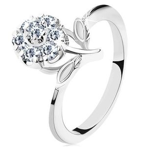 Prsten ve stříbrném odstínu, úzká ramena, třpytivý zirkonový květ čiré barvy - Velikost: 55 obraz