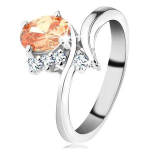 Třpytivý prsten ve stříbrném odstínu, oválný zirkon v oranžové barvě - Velikost: 52 obraz