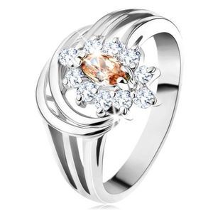 Lesklý prsten se stříbrným odstínem, květ ze světlehnědo-čirých zirkonů - Velikost: 54 obraz