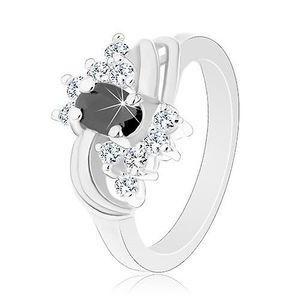 Prsten ve stříbrném odstínu s hladkými lesklými oblouky, černo-čiré zirkony - Velikost: 50 obraz
