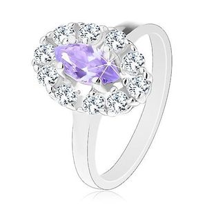 Prsten ve stříbrném odstínu, světle fialové zrnko s čirou zirkonovou obrubou - Velikost: 53 obraz