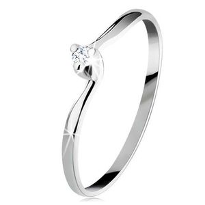 Zásnubní prsten v bílém 14K zlatě - čirý broušený diamant, úzká ramena - Velikost: 49 obraz