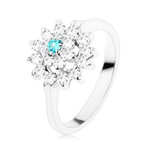 Prsten se zúženými rameny, čirý kruh, zirkonový akvamarínovo-čirý květ - Velikost: 58 obraz