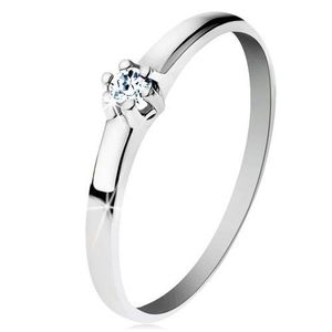 Prsten z bílého 14K zlata - lesklá hladká ramena, zářivý čirý diamant - Velikost: 50 obraz