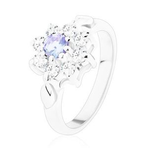 Třpytivý prsten se zirkonovým kvítkem ve světle fialové a čiré barvě, lístky - Velikost: 49 obraz