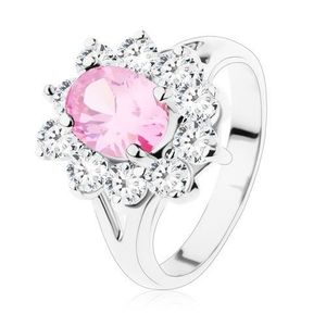 Prsten s rozdvojenými rameny, růžový zirkonový ovál, čiré lemování - Velikost: 48 obraz