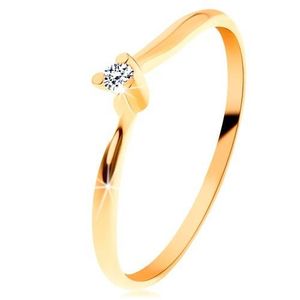 Blýskavý prsten ze žlutého 14K zlata - čirý broušený diamant, tenká ramena - Velikost: 49 obraz