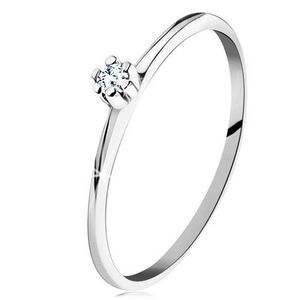 Prsten v bílém 14K zlatě - lesklá zkosená ramena, kulatý čirý diamant - Velikost: 60 obraz