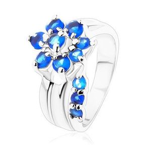Třpytivý prsten s rozdělenými rameny, zirkonový květ v modrém odstínu - Velikost: 49 obraz