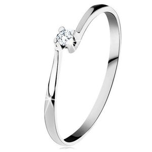 Prsten z bílého 14K zlata - třpytivý čirý diamant v lesklém kotlíku - Velikost: 49 obraz