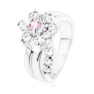 Prsten s hladkými rameny, zirkonový kvítek v růžovém a čirém odstínu - Velikost: 49 obraz