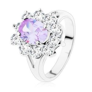 Třpytivý prsten s rozdělenými rameny, broušené zirkony ve světle fialové a čiré barvě - Velikost: 49 obraz