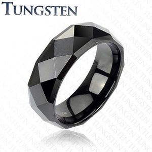 Černý prsten z wolframu s lesklým broušeným povrchem, 8 mm - Velikost: 57 obraz