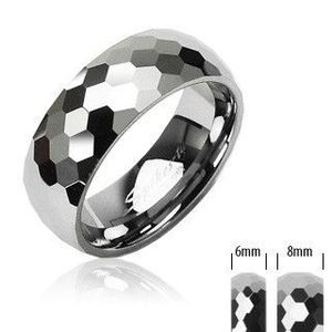 Wolframový prsten stříbrné barvy, broušené lesklé šestihrany, 6 mm - Velikost: 52 obraz