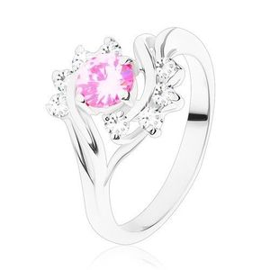 Lesklý prsten s úzkými rameny ve stříbrné barvě, růžový zirkon, čirý oblouk - Velikost: 51 obraz
