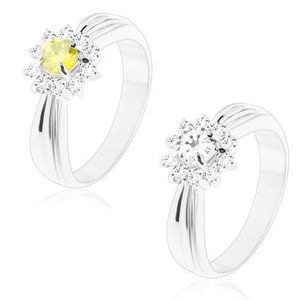 Třpytivý prsten s podlouhlými zářezy, broušený květ z kulatých zirkonů - Velikost: 49, Barva: Čirá obraz