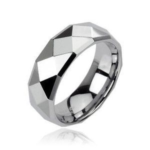 Prsten z wolframu s lesklým broušeným povrchem stříbrné barvy, 8 mm - Velikost: 52 obraz