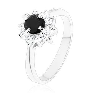 Blýskavý prsten s úzkými rameny, kulatý černý zirkon s čirým lemováním - Velikost: 49 obraz